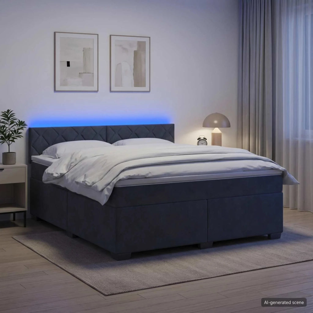 Letto con Box Spring, Materasso e LED Grigio Scuro 140 x 190 cm 3452181