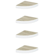 Mensole Angolari 4 pz-Scaffale a parete Rovere e Bianco 25x25x3,8 cm in MDF