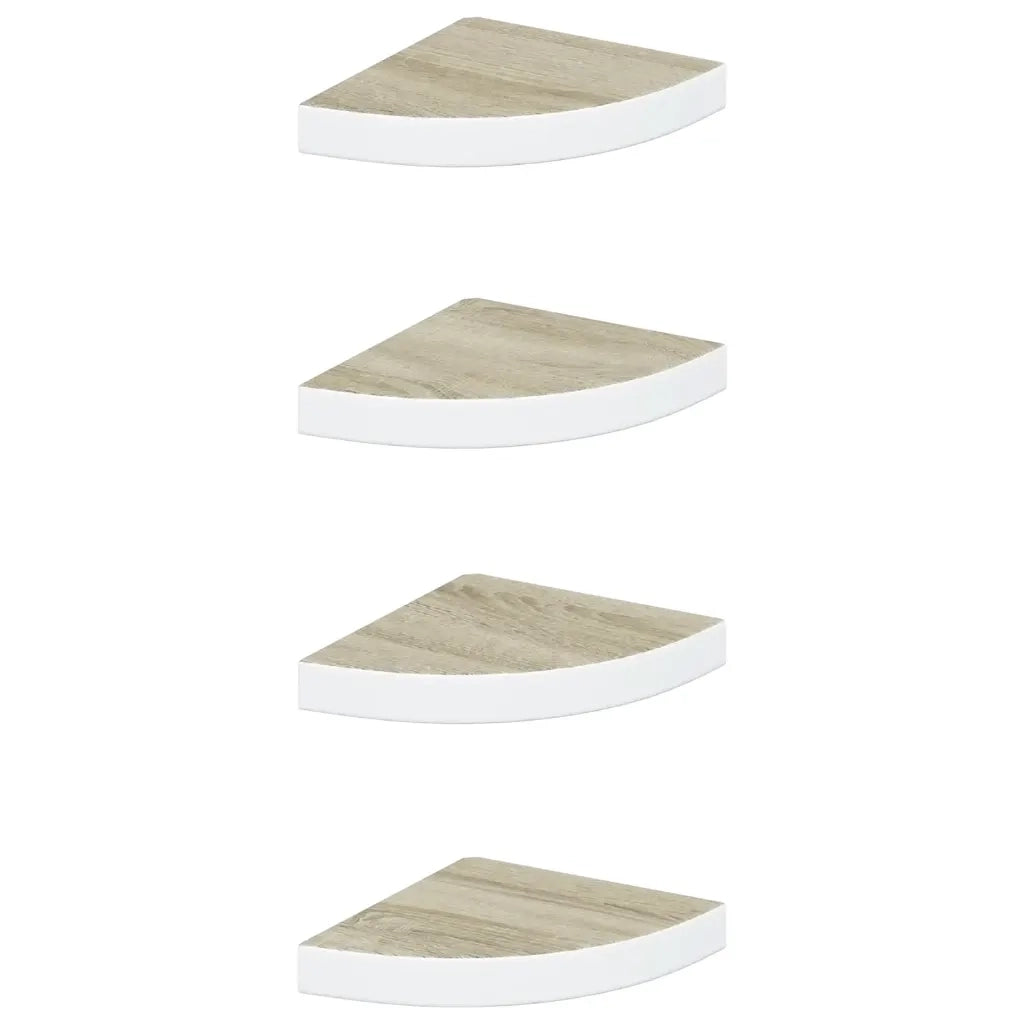 Mensole Angolari 4 pz-Scaffale a parete Rovere e Bianco 25x25x3,8 cm in MDF