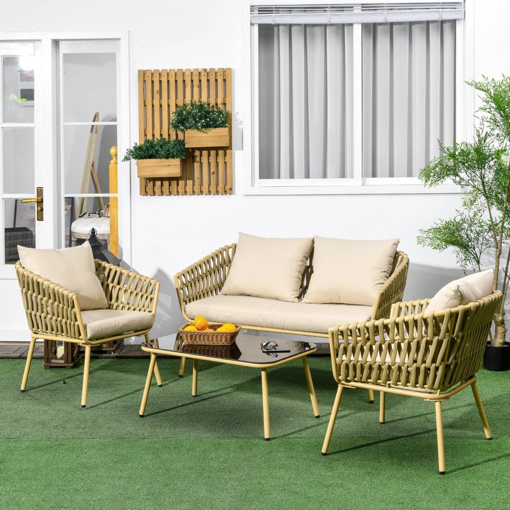 Divano 2 Posti con 2 Poltrone e Tavolino ¨C zephmum ¨C Grigio Tessuto