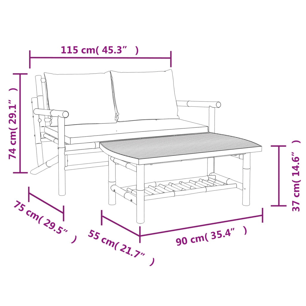 Salotto da Giardino-Set Salotto da Giardino 2pz con Cuscini Grigio Scuro Bamb¨´ 724836