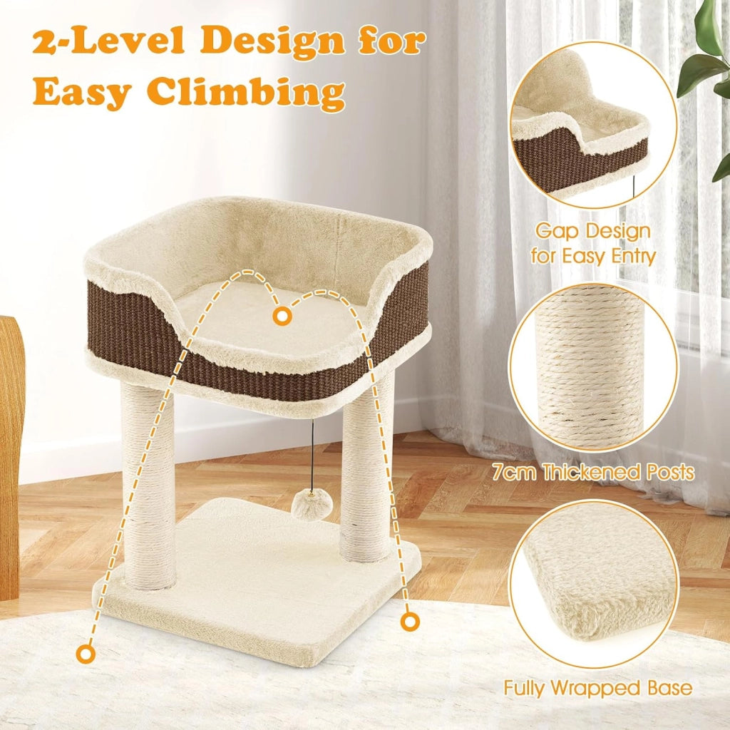 Albero tiragraffi, piccolo e stabile albero per gatti, con comodo lettino per gatti, corda di sisal per albero tiragraffi, arredamento per gatti, 39 x 39 x 50 cm