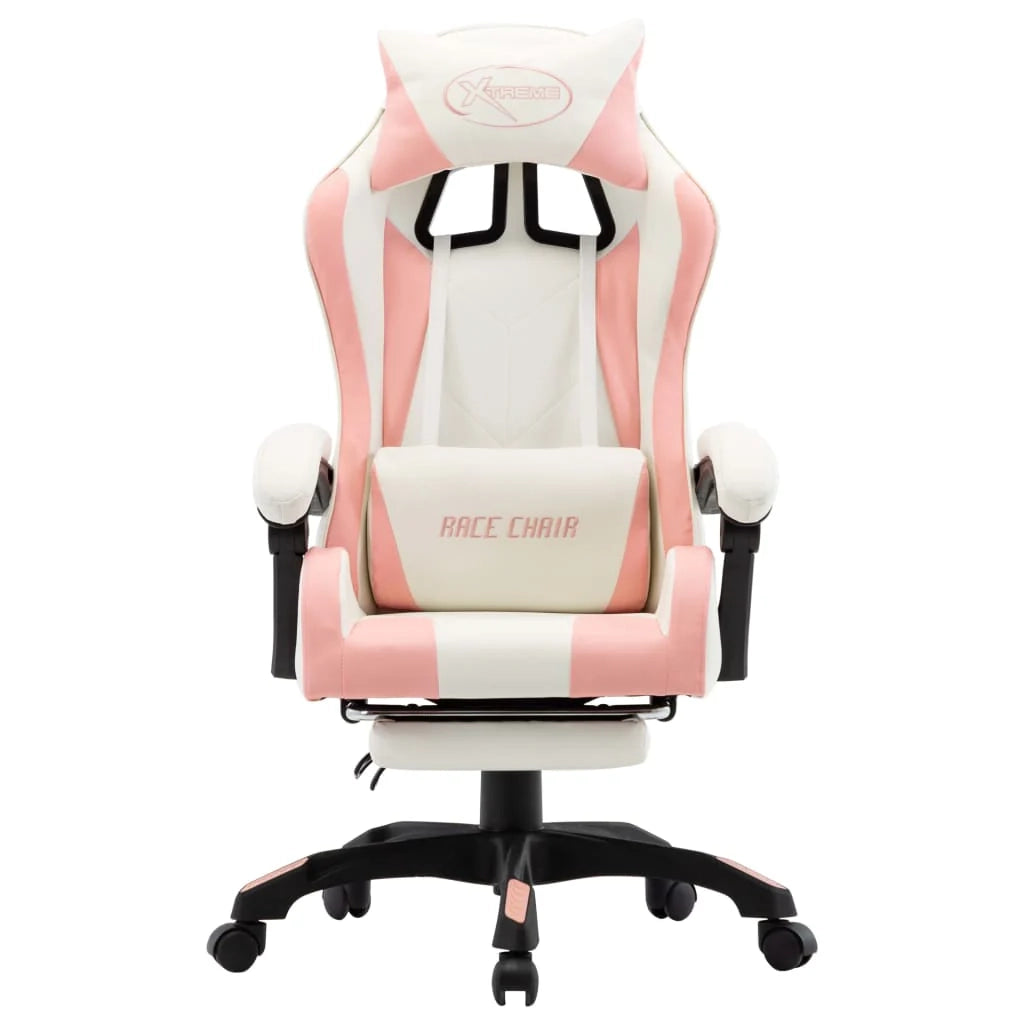 Sedia girevole da ufficio sedia da computer sedia da gioco con poggiapiedi rosa e similpelle rosa 02_0024224
