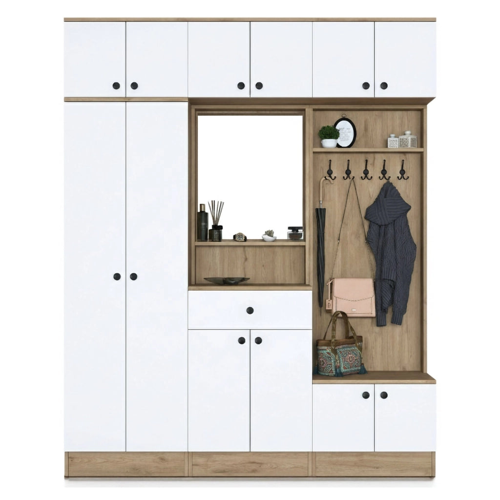 Adonis, Mobile da Ingresso Specchio Incluso, 180x38x226h cm Marrone Noce