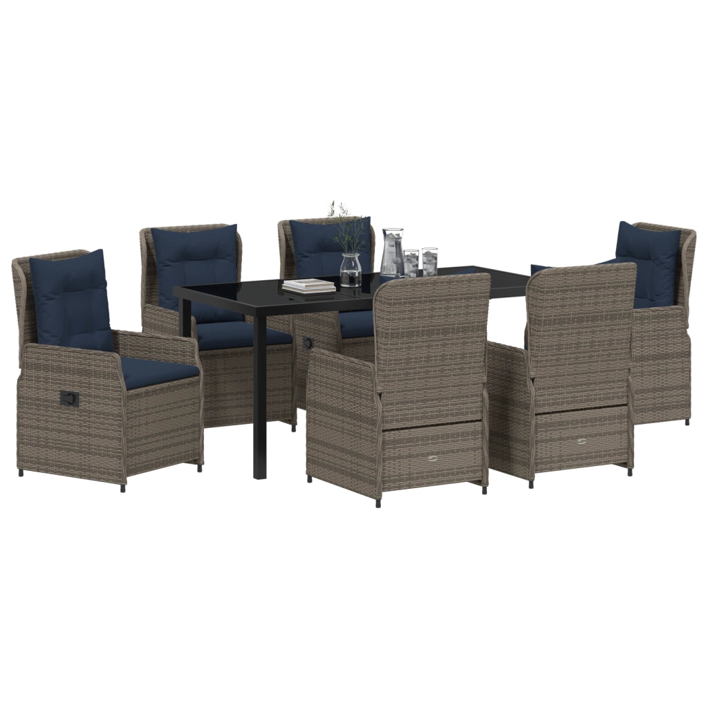 Set da Pranzo da Giardino 7 Pezzi Grigio Rattan Sintetico