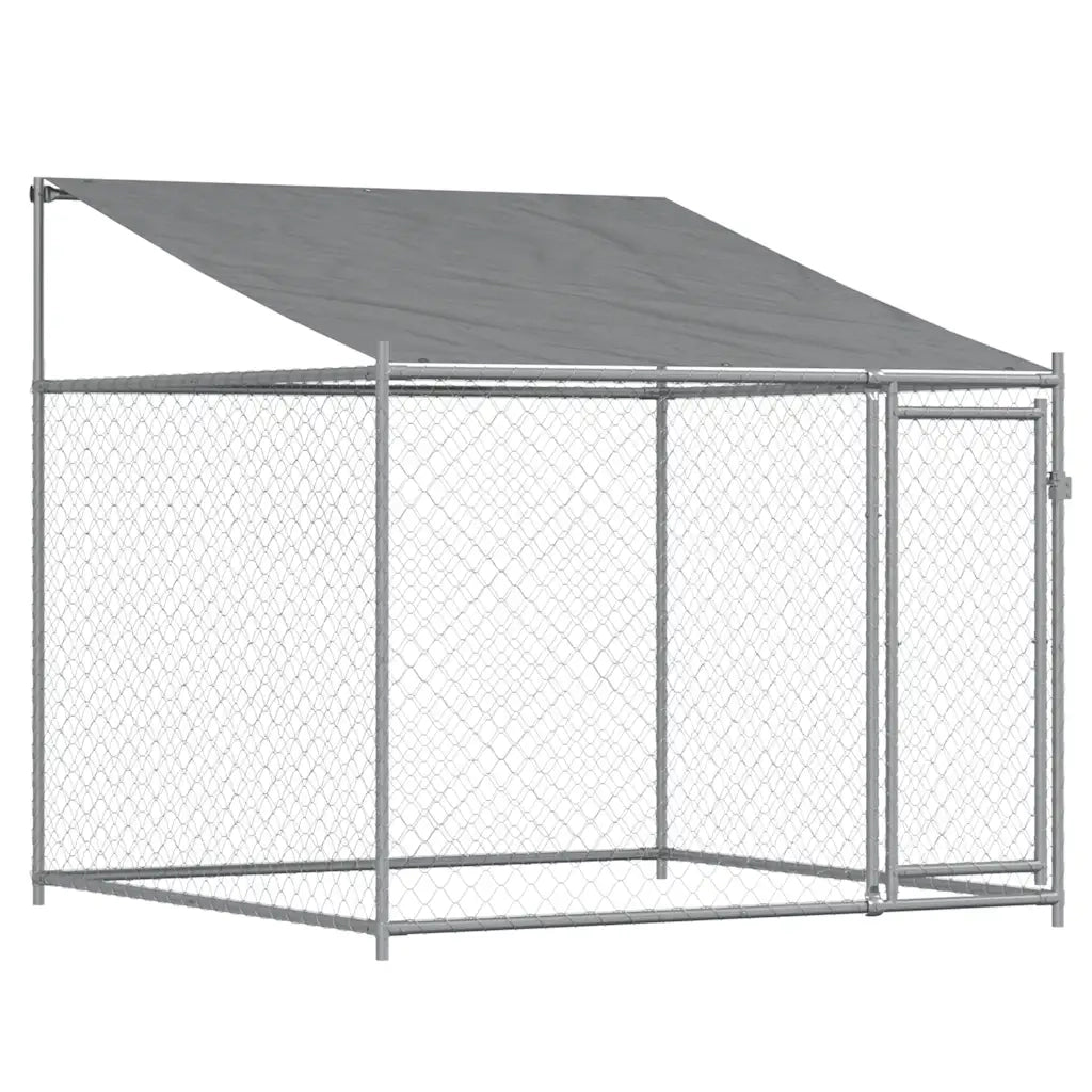 Gabbia Cani con Tetto e Porta Grigia 2x2x2 m in Acciaio Zincato CFW5121589
