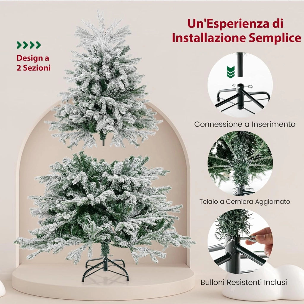 Albero di Natale Artificiale da 146/180 cm, Albero di Natale Pre-Illuminato con Cerniera con 688/1022 Punte di Rami PE PVC & 200/350 Luci LED Bianche Calde per Casa e Ufficio (146 cm)