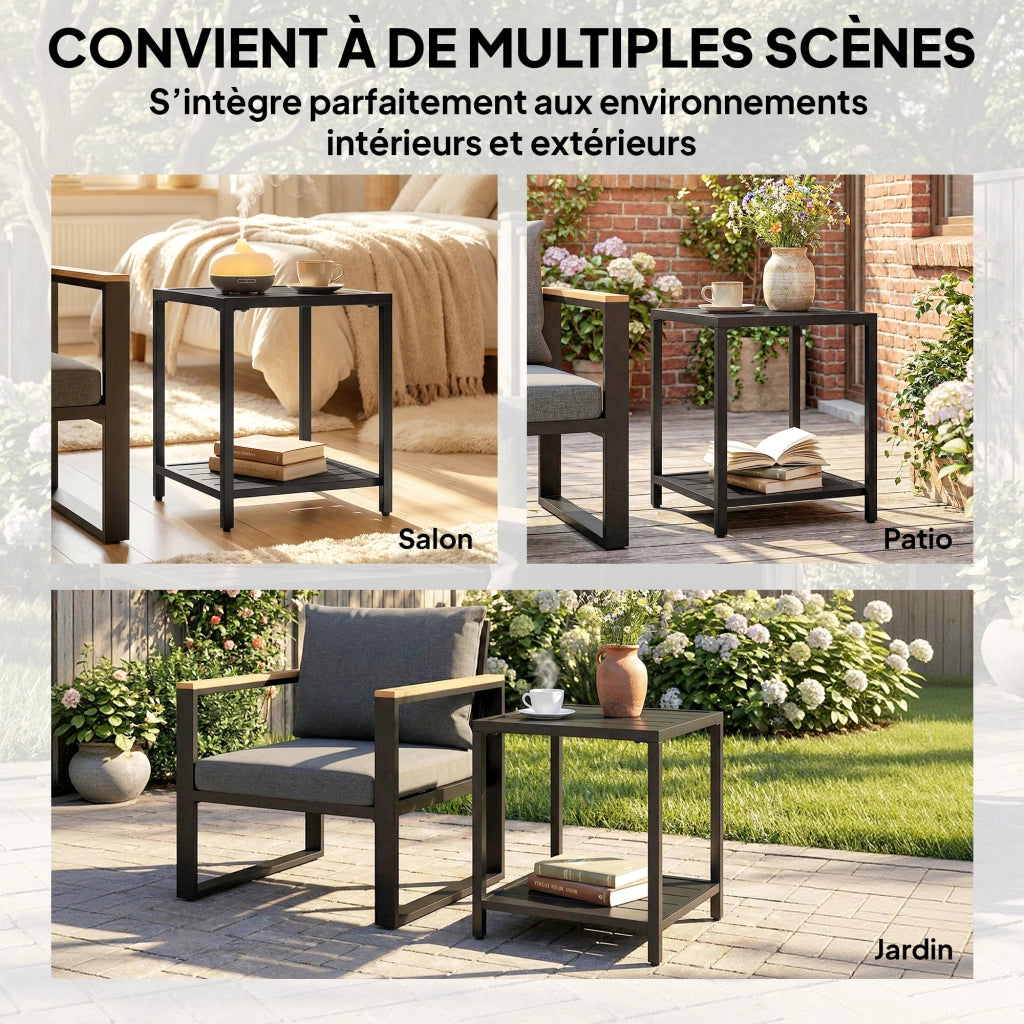 Tavolino da giardino a 2 livelli in metallo ¨C Zephmum ¨C 45x45x54 cm, nero