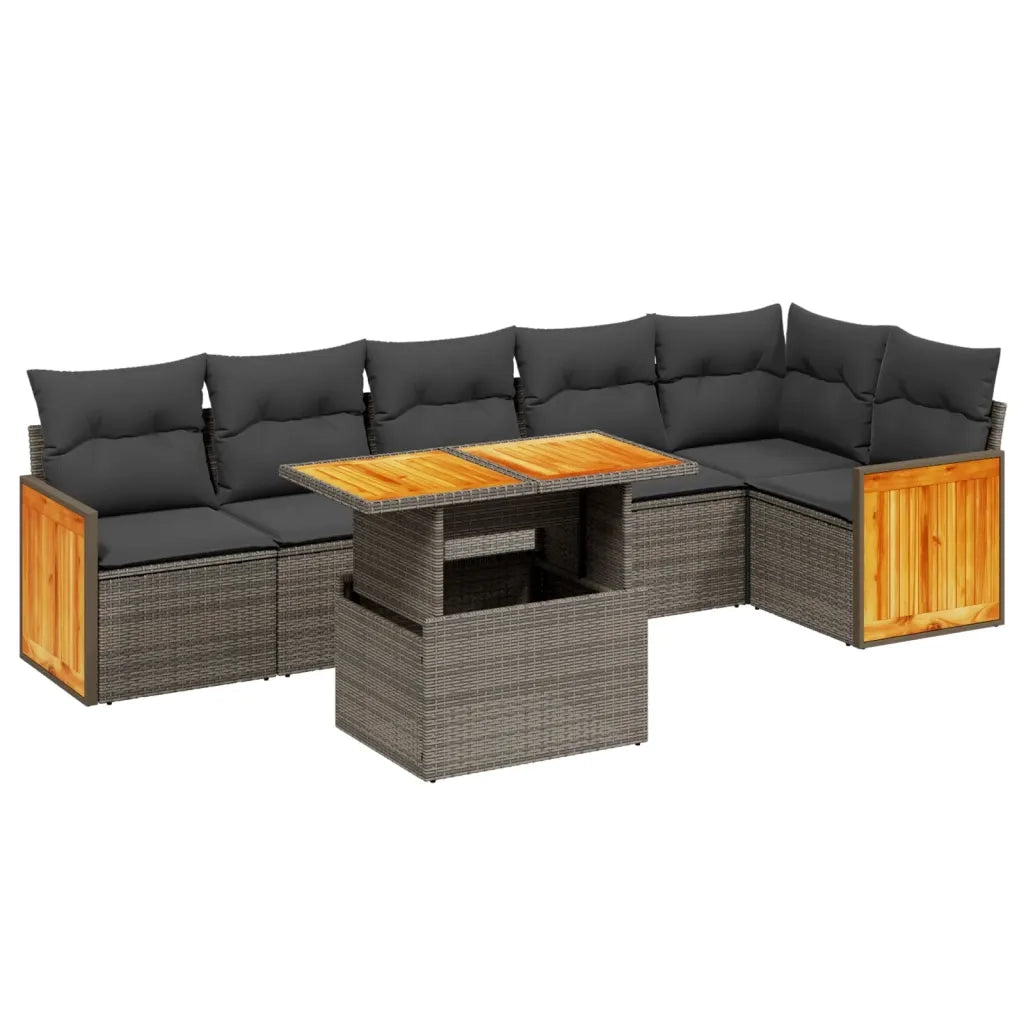 Set Divani da Giardino 7 pz con Cuscini Grigio in Polyrattan 3273972