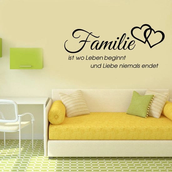 Decorazione per muro "La vita inizia con la famiglia" - decorazione per casa con cuore | Decorazione per muro amorevole con la scritta "L'amore non finisce mai" (29 x 66 cm)