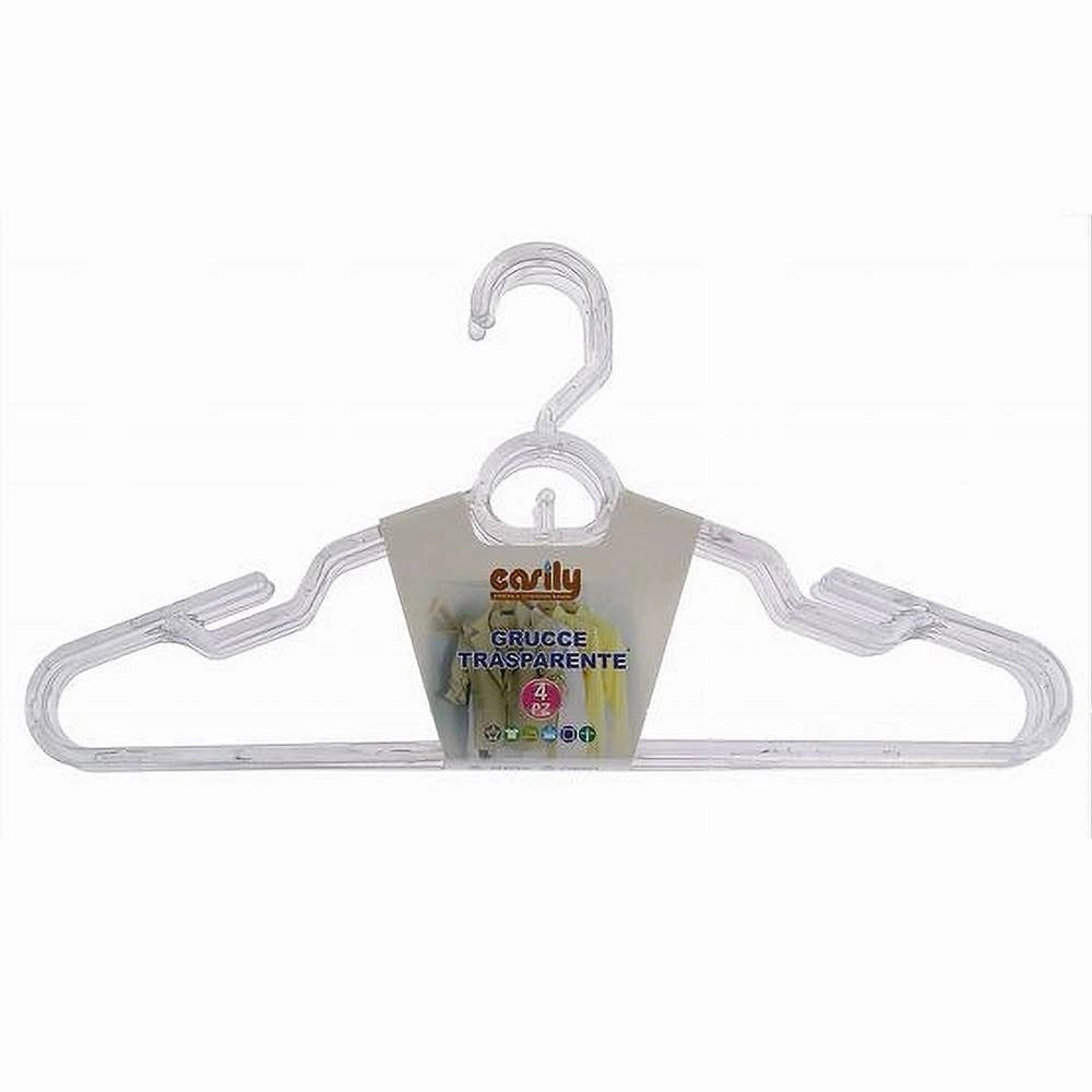 Trade Shop - Set 4 Grucce Stampelle Plastica Trasparente Appendiabiti Vestiti Pantaloni 87003 -