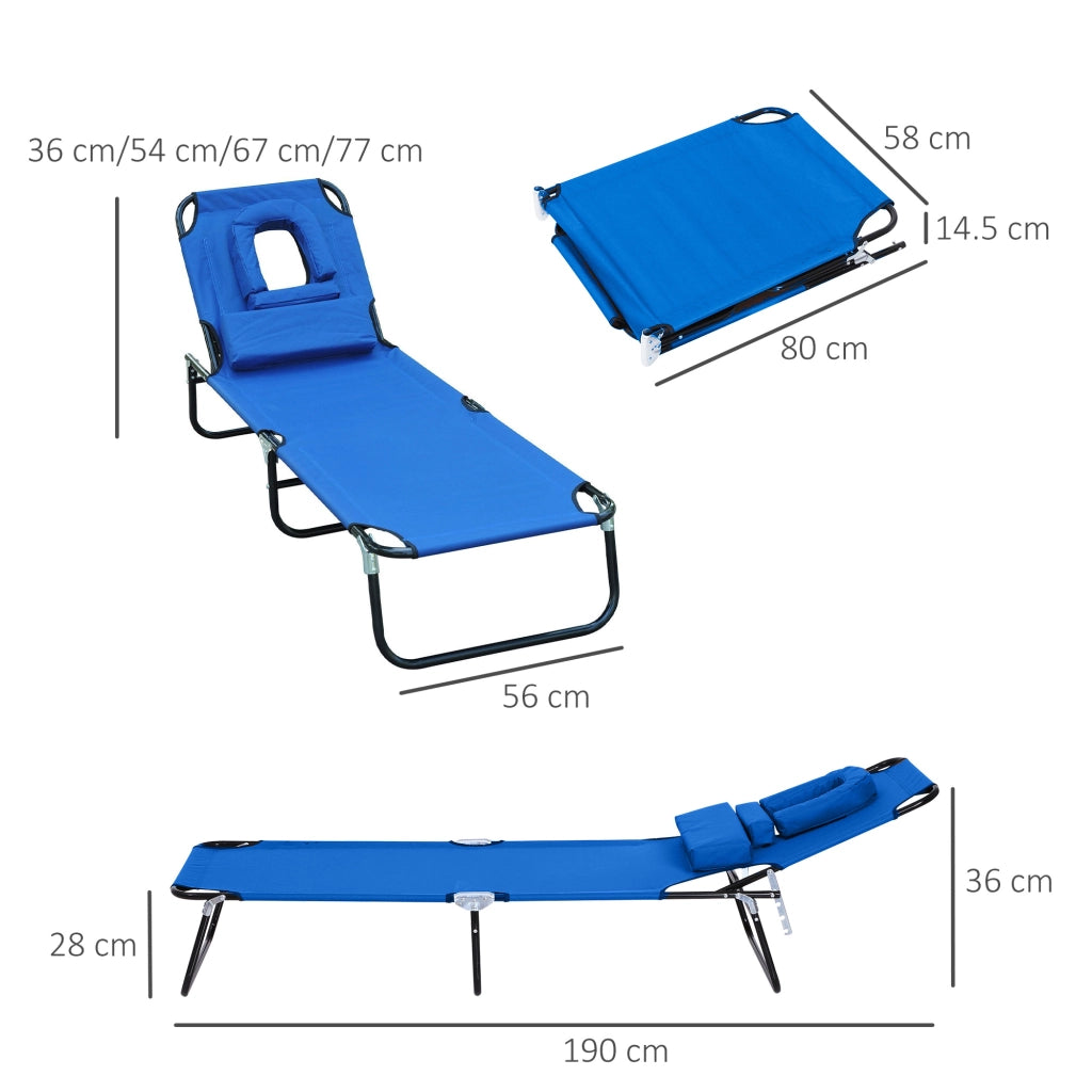 Lettino prendisole reclinabile a tre gambe con finestra di lettura e apertura per il viso blu