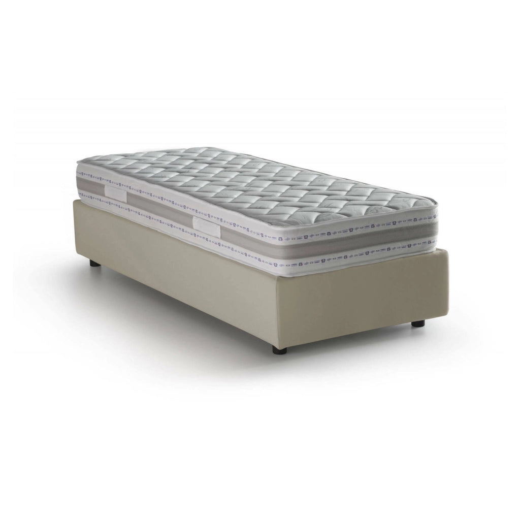 Letto singolo Agenta, Letto contenitore con rivestimento in tessuto, Made in Italy, Apertura frontale, con materasso cm 80x190 incluso, Beige