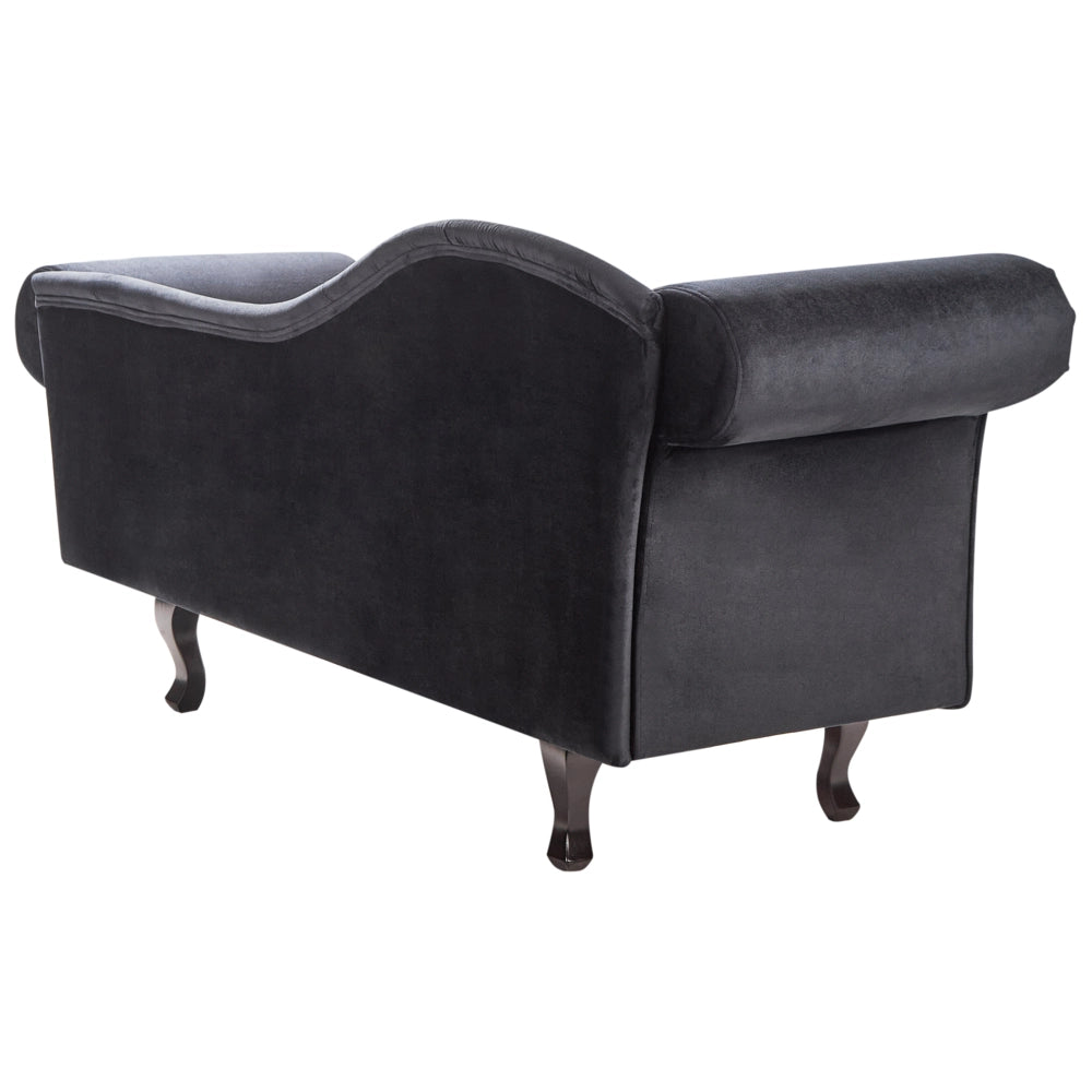 Chaise Lounge in velluto nero imbottito a lato sinistro con cuscino in stile retrò tradizionale Facile da pulire Adatto agli animali domestici