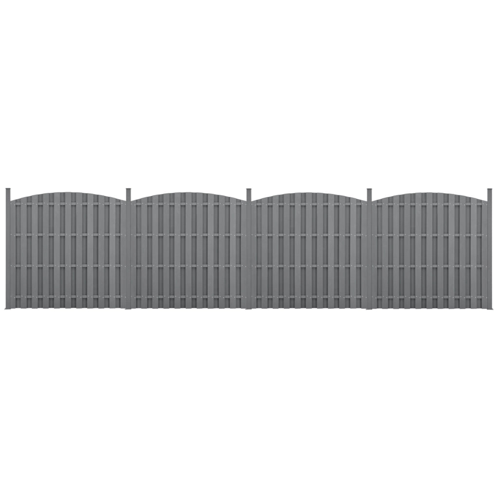 Set di 4 Pannelli Steccato ad Arco con Doghe in WPC e Base in Acciaio (AxL)185x747 cm - Grigio NEU.HOLZ