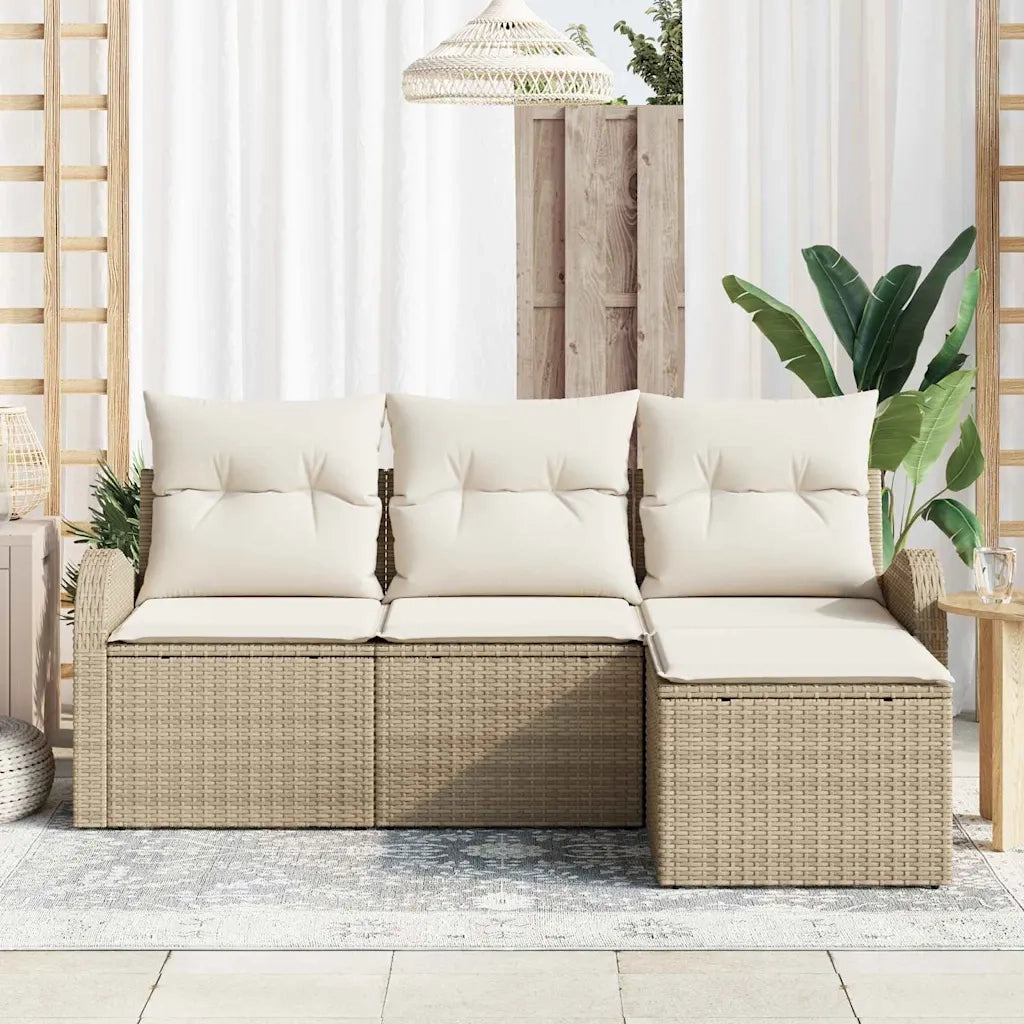Set di divani con cuscino 4 pz | Set Salotto da Giardino Beige e Bianco polyrattan