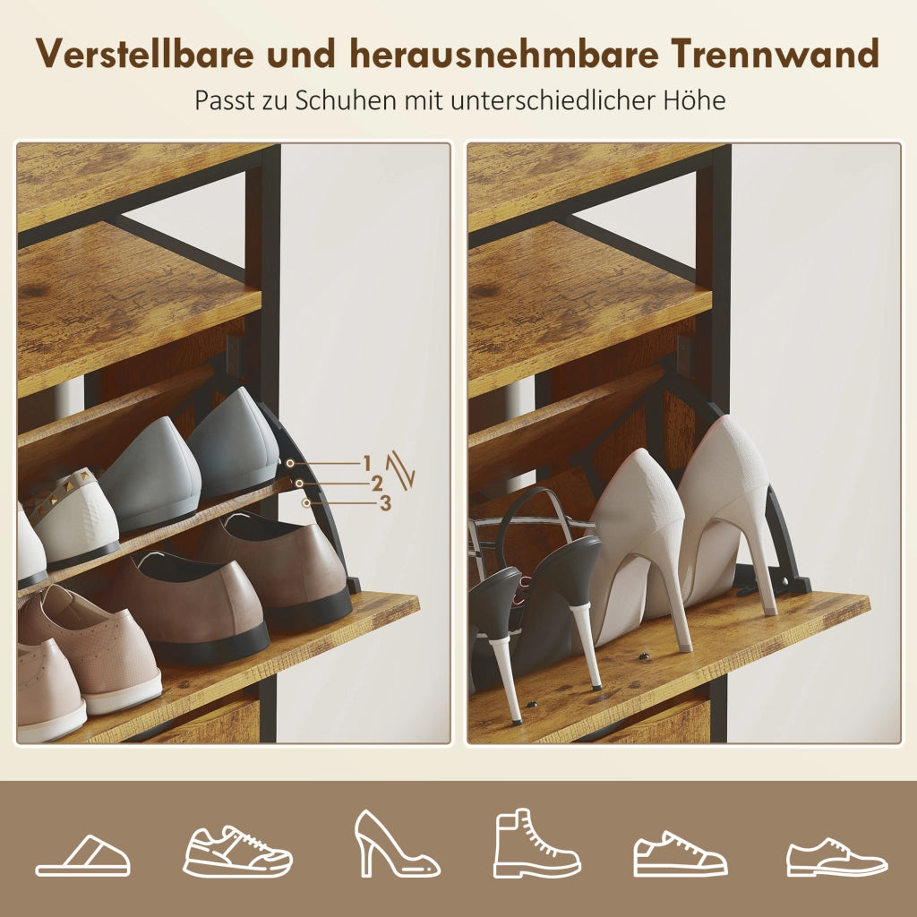 Armadio per scarpe con 4 cassetti pieghevoli ¨C zephmum ¨C Stile sottile, scaffale aperto, acciaio, marrone