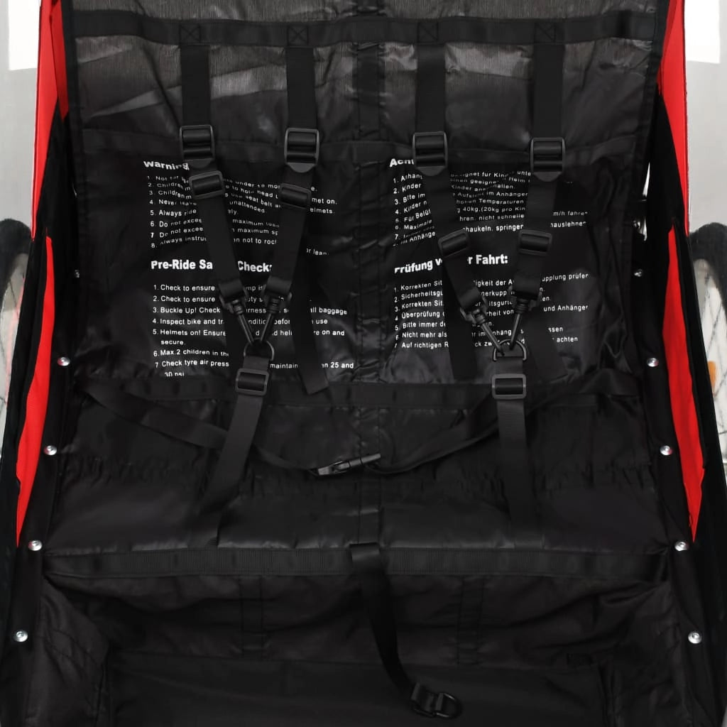 Rimorchio per bicicletta e passeggino 2 in 1 per bambini tessuto Oxford + telaio in acciaio rosso e nero 02_0004480
