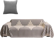 Sofa deken per 2-3/4 posti - Tela di cotone - Lavabile - Antiscivolo - Resistente alla sporcizia - Cappuccio di cuscino con frange - 180 x 300 cm - Strisce grigie