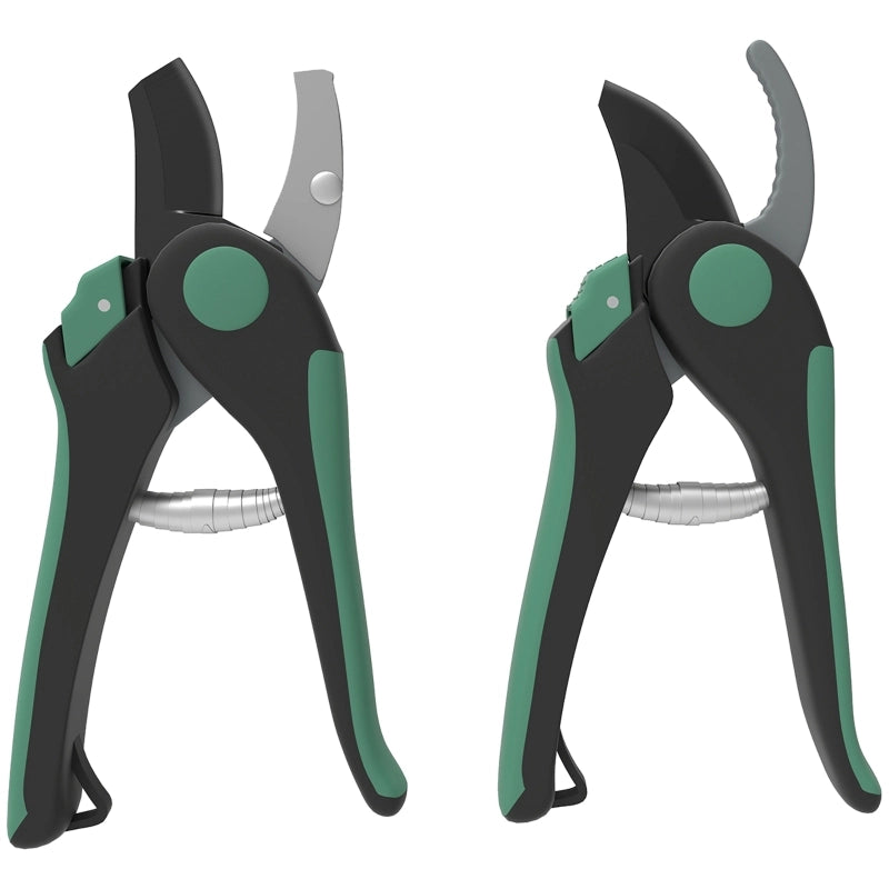 Set di cesoie da giardino 2 pezzi con lama bypass e a incudine, impugnatura ergonomica, verde/nero