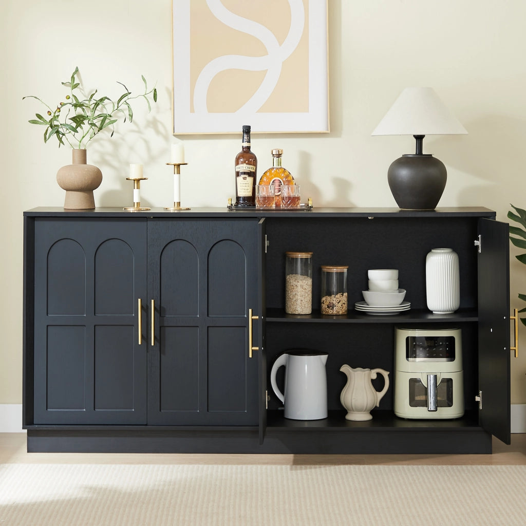 Madia contenitore 169 cm con ante curve e ripiani regolabili in MDF nero