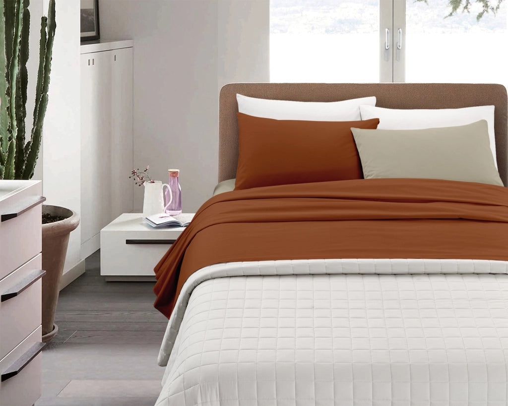 Completo Lenzuola Invernali Felpate In Calda Flanella Bicolore Set Biancheria Da Letto Anti Pilling Lenzuolo Sopra,Sotto Con Angoli Elasticizzati E Federe Prodotto Certificato Rust-panna - Una piazza e mezza