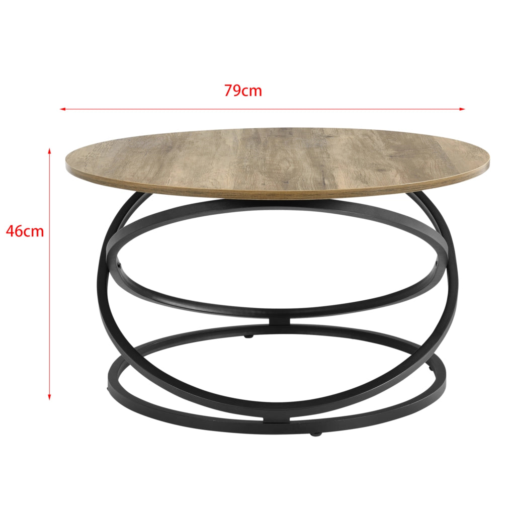 Tavolino da Salotto Dunedin con Piano Rotondo e Base Spirale - Effetto Legno / Nero [en.casa]