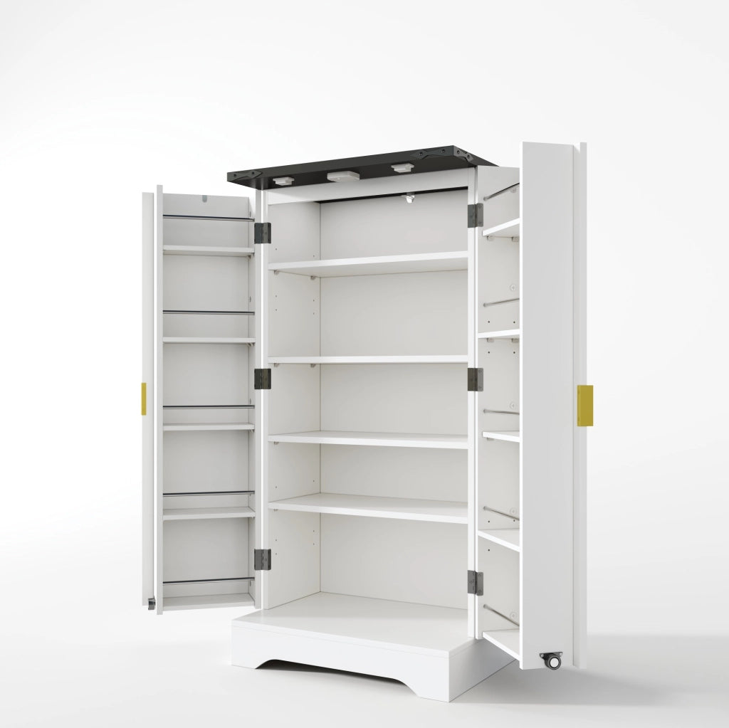 Mobile dispensa alto con LED sensore; ante a gola e ripiani regolabili; 120 x 60;5 x 40 cm; bianco