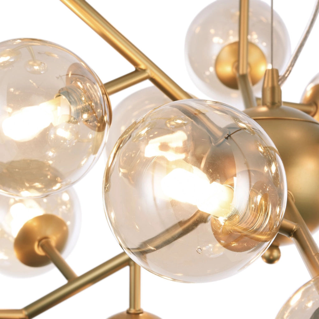 Maytoni Lampadario contemporaneo Dallas 24 luci G9 oro metallo diffusori vetro ambra