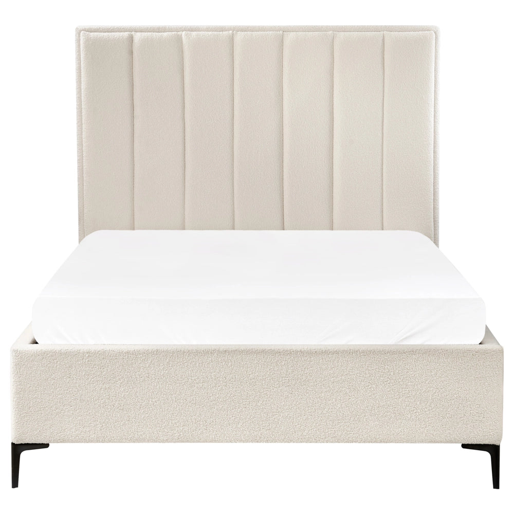 Letto Matrimoniale con Contenitore in tessuto bouclè bianco sporco 140 x 200 cm gambe in metallo Nero