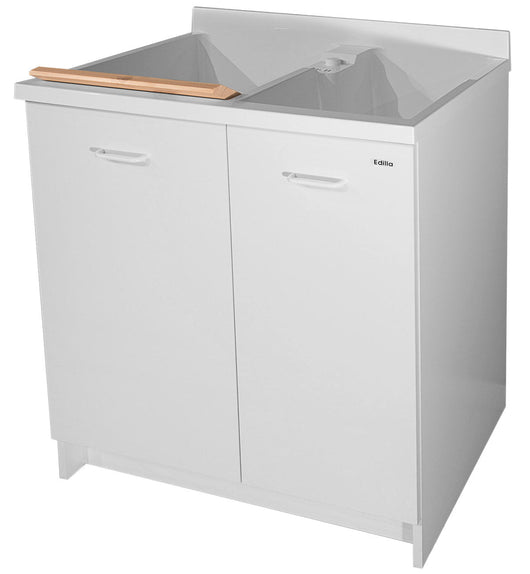 Mobile Lavatoio 80x60x85cm 2 Ante 2 Vasche Asse in Legno Montegrappa Edilla Bianco con Cesto
