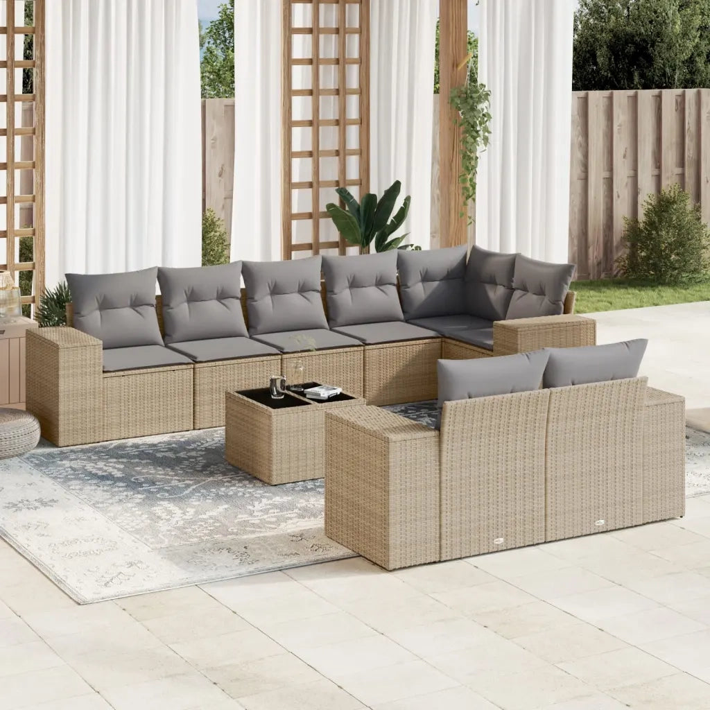 Set Divano da Giardino 9 pz con Cuscini Beige in Polyrattancod mxl 89355