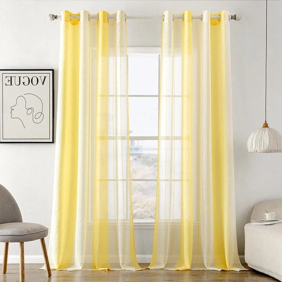 Veli giallo-bianchi a righe con occhielli - Set di 2 tende per soggiorno e camera da letto
