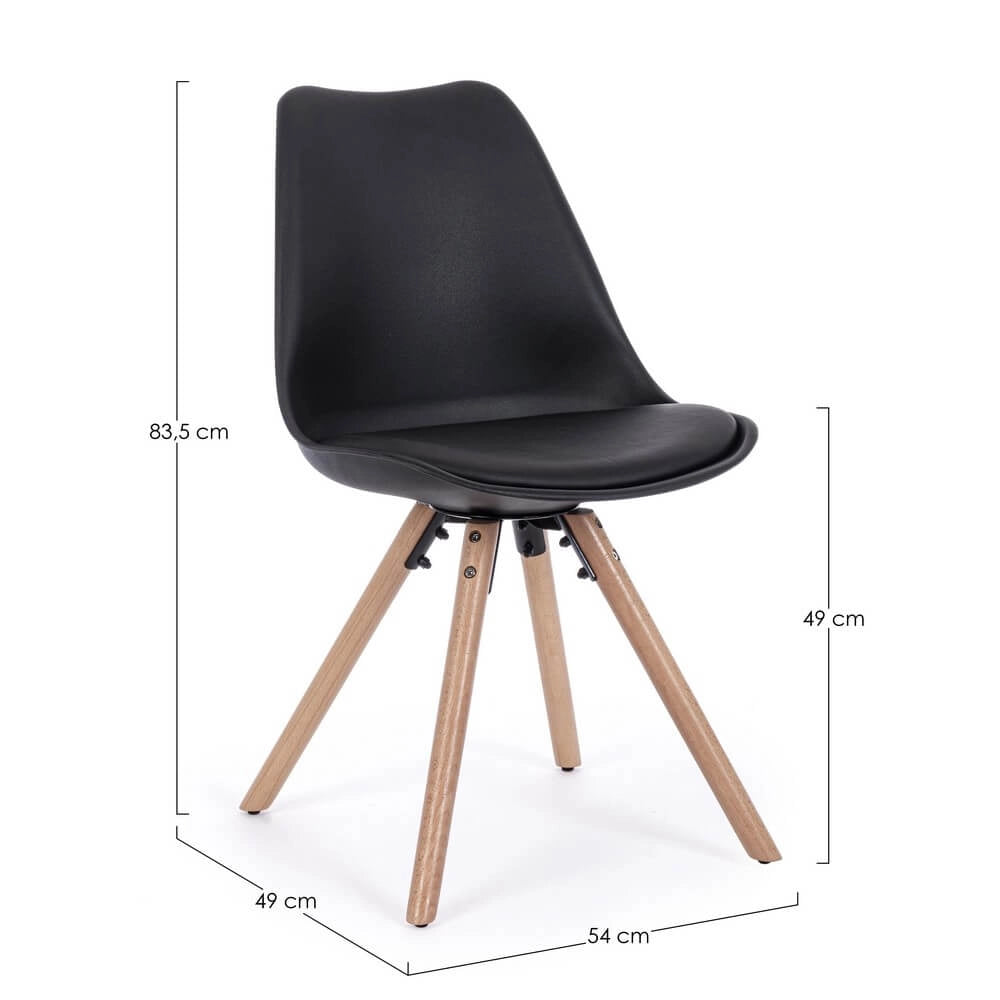 Set di 4 Sedie Design Nordico con Cuscino in Similpelle e Gambe in Faggio - FIO
