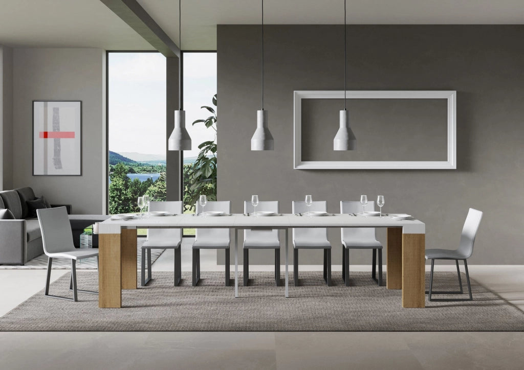 Consolle Allungabile 90-300x40x77 cm in Nobilitato Bianco e Marrone