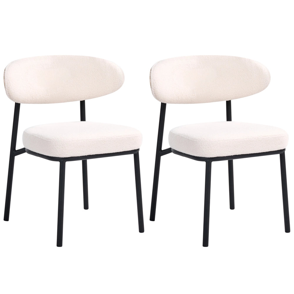 Set di 2 sedie da pranzo bianco sporco con gambe in ferro nero senza braccioli e cappucci protettivi, design moderno e minimalista per la sala da pranzo