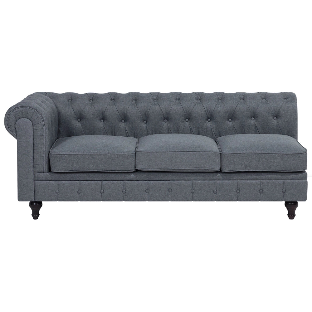 Divano Chesterfield versione sinistra In Tessuto Ad Angolo Rivestimento In Tessuto Grigio Gambe In Legno Scuro Chaise 6 Posti Contemporanea