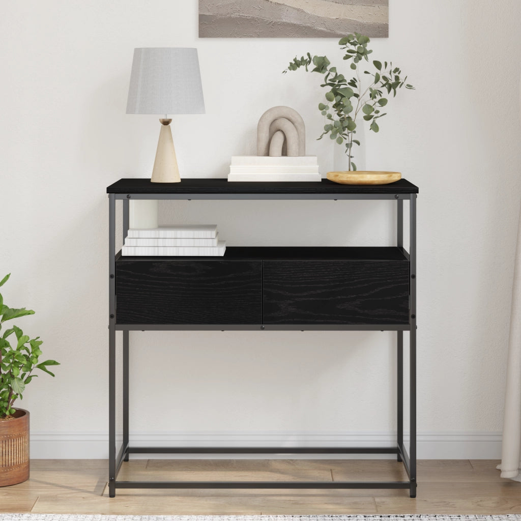 Tavolino  Nero Rovere 75x40x75 cm in Legno Ingegnerizzato e Acciaio