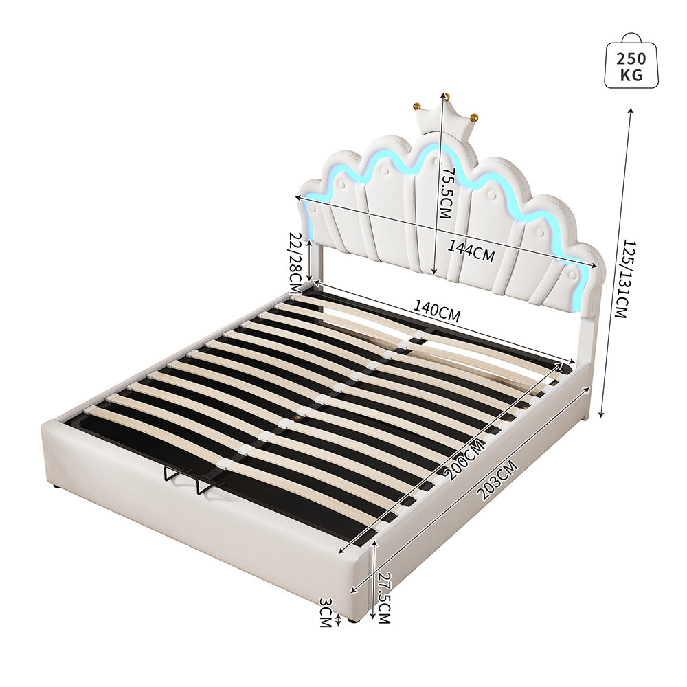 Letto a cassone per giovani - Xylo - 140x200 cm - LED regolabile imbottitura morbida beige