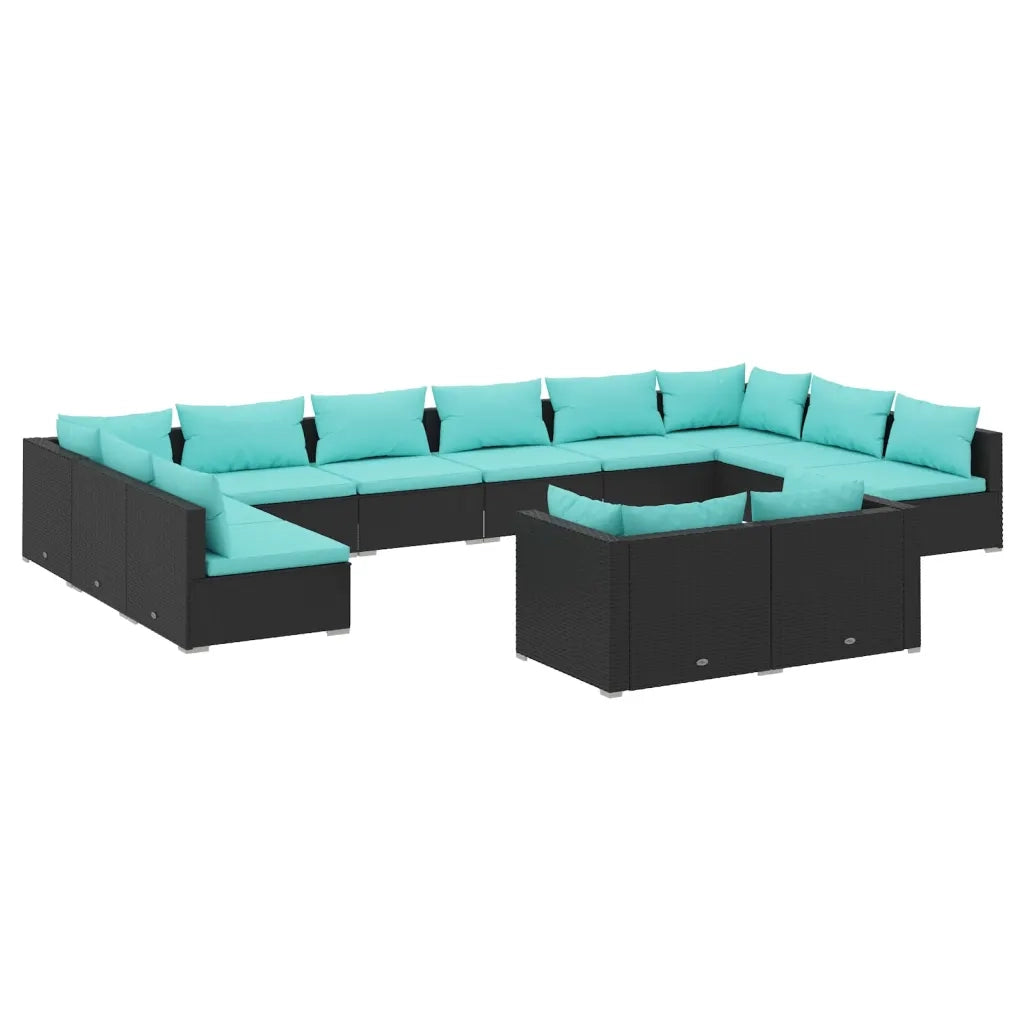 Set Divani da Giardino 12 pz con Cuscini in Polyrattan Nero cod mxl 34587