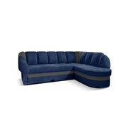 Divano angolare destro convertibile BENANA 250 cm blu scuro e grigio con contenitore