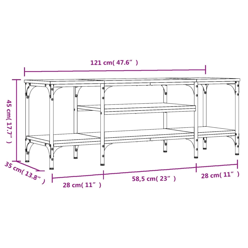 Mobile TV multimediale mensola TV credenza TV sala da pranzo soggiorno camera da letto Sonoma 121 x 35 x 45 cm legno ingegnerizzato e ferro grigio 02_0028382