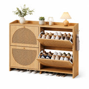 Scarpiera con 4 ante e 8 vani; 2 ganci - per ingresso - 120×24×90 cm - MDF - naturale