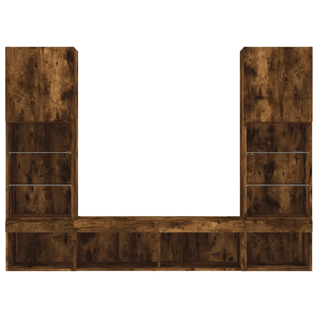 vidaXL Mobili TV a Muro con LED 5pz Rovere Fumo in Legno Multistrato