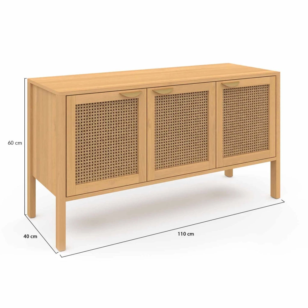 IDMarket - EDHEN Aparador bajo de 3 puertas con mimbre 110 cm