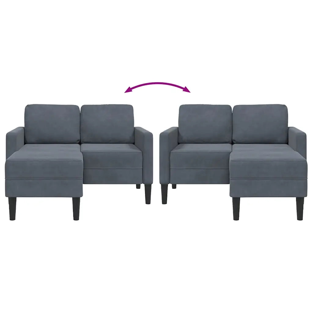 Divano 2 Posti con Chaise a L Grigio scuro 125 cm in Velluto 4107070