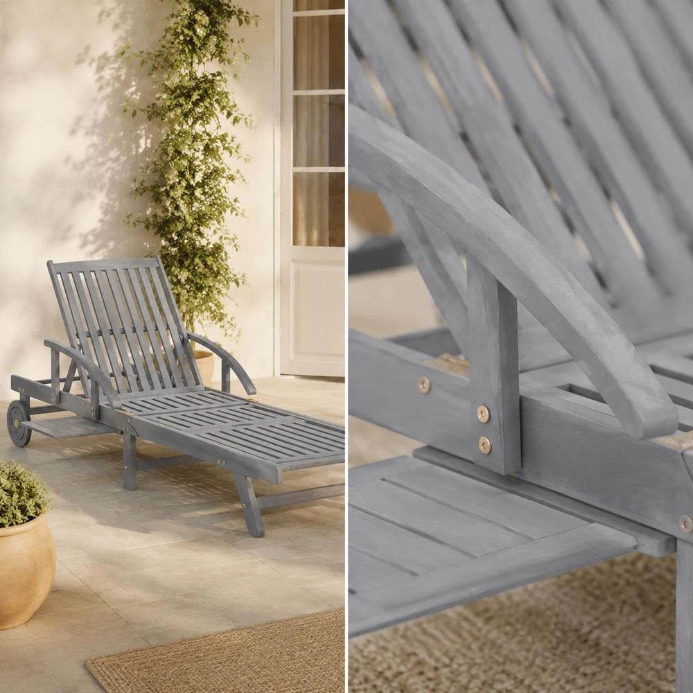 Sun Lounger Grey Solid Acacia Wood