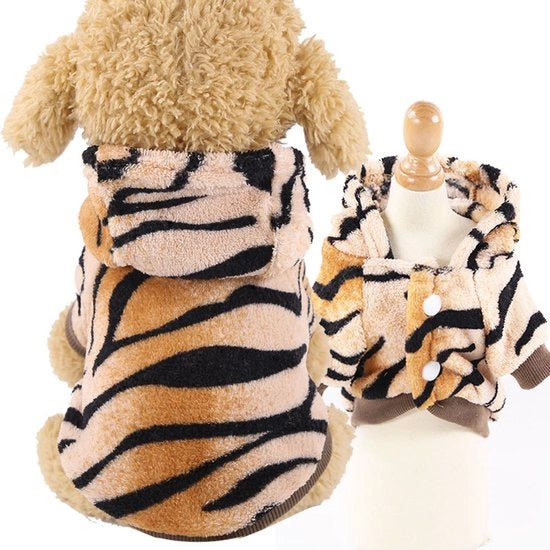 Abbigliamento di flanella per cani e gatti con decorazioni tigre e gatto, con bottone per animali domestici, con accessorio per cani
