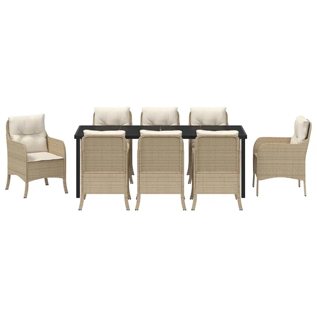 Set da Pranzo per Giardino con cuscino 9 pcs Beige polyrattan 3380175