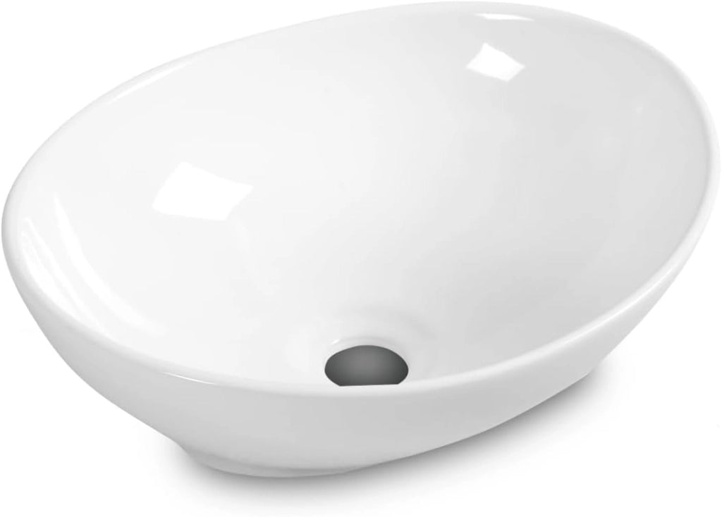 Lavabo rotondo in ceramica, 41 x 33,5 x 14 cm, lavabo per bagno